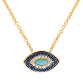 0.05ct Diamond & 0.20ct Blue Sapphire & Composite Turquoise 14k Yellow Gold Necklace